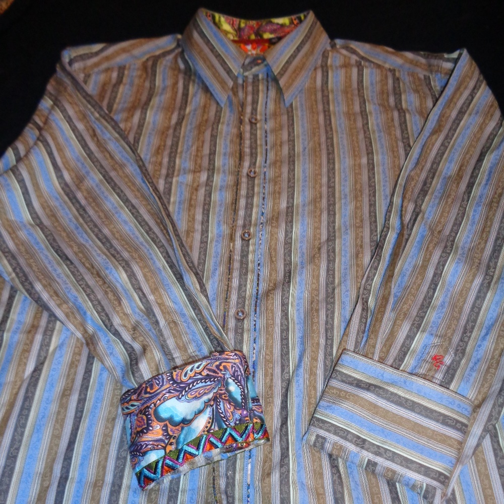 Robert Graham Button Down Dress Striped Shirt L